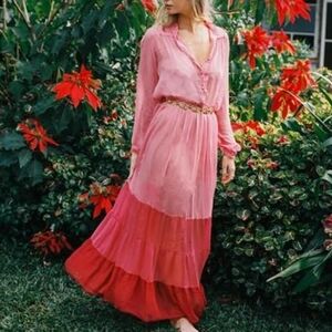 Chasing Unicorns Ombre Dreams Silk Maxi Dress Rose Pink & Red